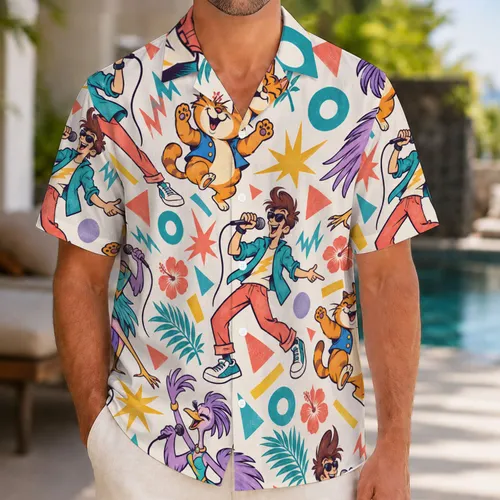 Retro Cartoon Concert Dancers for Summer Getaways and Nostalgic 90s Animation Fans Hawaiian Shirt