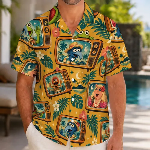 Vintage Puppet Monsters for Halloween Parties and Retro Island Getaways for Fans Hawaiian Shirt