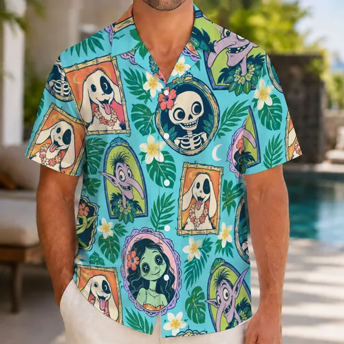 Spooky Skeleton Faces and Ghostly Friends for Halloween Island Getaways and Parties Hawaiian Shirt