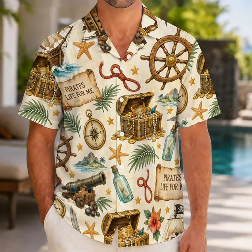 Pirate Treasure And Nautical Compass Motifs For Caribbean Getaways And Coastal Holidays Hawaiian Shirt