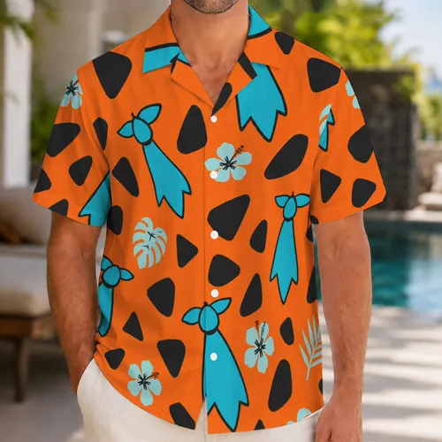 Fred Flintstone Inspired Orange Stone Age Spots for Halloween Costume Parties and Cosplay Hawaiian Shirt