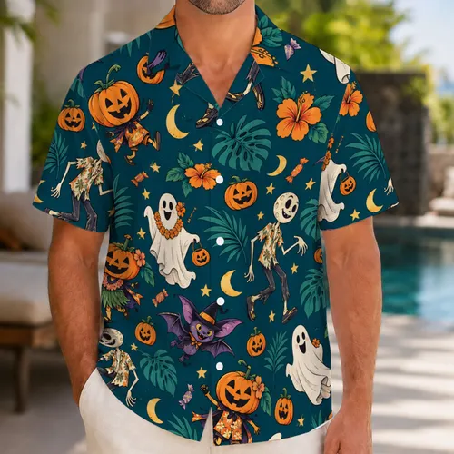 Halloween Ghosts, Pumpkins and Tropical Spooky Fun for Trick-or-Treat Season Hawaiian Shirt
