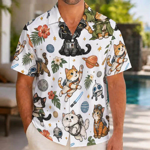 Cosmic Adventure Cats And Retro Space Icons For Relaxed Island Getaways And Vacations Hawaiian Shirt