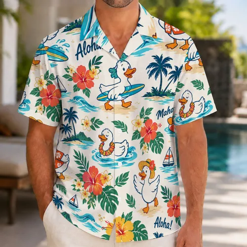 Cheerful Tropical Duck Beach Getaway for Sunny Island Vacation and Summer Travel Lovers Hawaiian Shirt