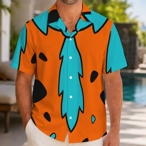 Orange Caveperson Costume Look for Halloween Parties and Retro Island Getaways Hawaiian Shirt