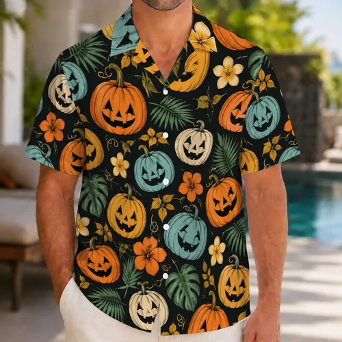 Colorful Jack-o'-Lanterns for Halloween Parties and Spooky Island Getaways All Season Hawaiian Shirt