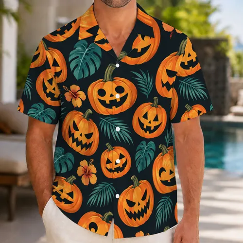 Jack Skellington Pumpkin Faces for Halloween Nights and Spooky Island Getaways Hawaiian Shirt