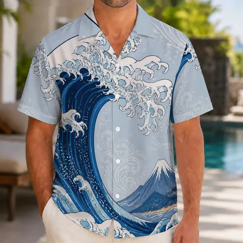 Japanese Ukiyo-E Wave Scene for Coastal Vacations, Island Escapes, and Resort Travel Hawaiian Shirt