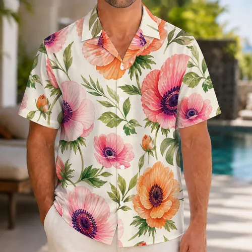 Pink Coral Anemone Blossoms for Tropical Vacations and Island Resort Weekend Getaways Hawaiian Shirt
