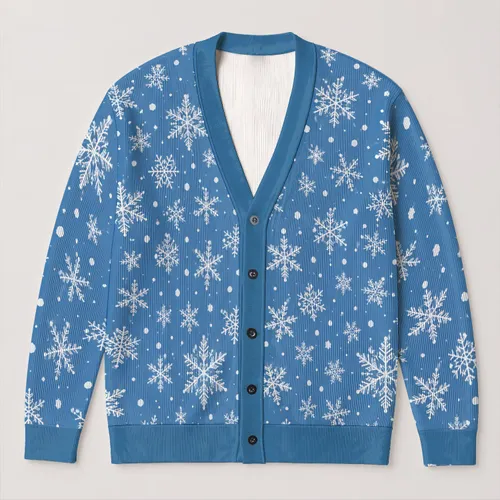 Snowflake Winter Wonderland for Cozy Cold-Weather Days and Everyday Casual Wear All-over Print Knitted Cardigan