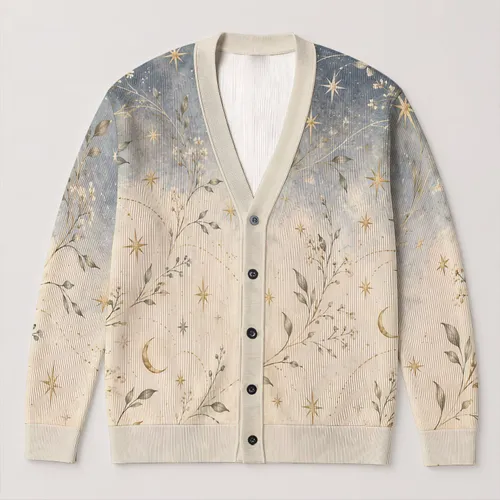 Celestial Star Trails And Botanical Vines For Dreamy Everyday Layering This Autumn All-over Print Knitted Cardigan