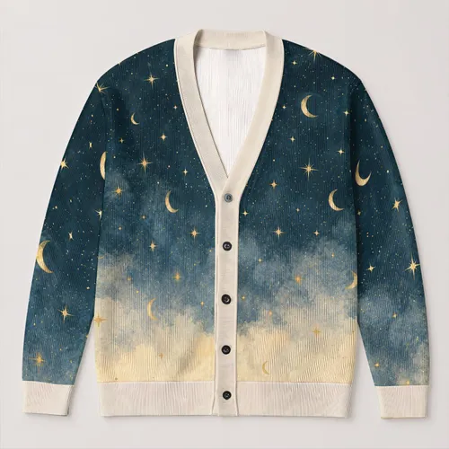 Celestial Crescent Moons And Stars For Cozy Everyday Layering All-over Print Knitted Cardigan