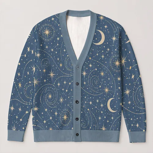 Celestial Moon And Star Motifs For Dreamy Halloween And Autumn Night Style All-over Print Knitted Cardigan