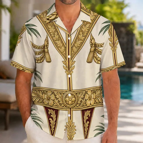 Ivory Gold Royal Court Regalia for Halloween Costume Parties and Family Celebrations Hawaiian Shirt