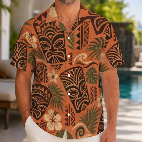 Polynesian Tiki Mask Motifs for Island Getaways and Tropical Resort Celebrations Hawaiian Shirt