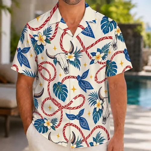 Western Cowgirl Rope and Star Motifs for Rodeo Vacation Adventures and Country Fans Hawaiian Shirt