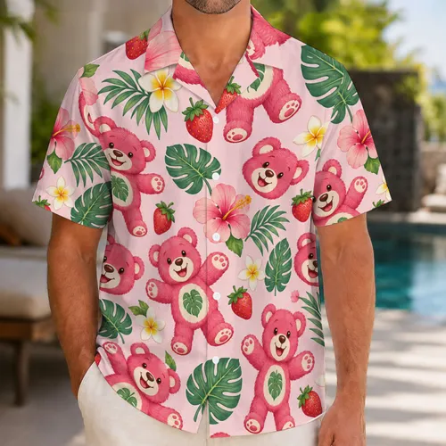 Pink Teddy Bear Tropical Escape for Sunny Beach Days and Summer Family Vacation Getaways Hawaiian Shirt