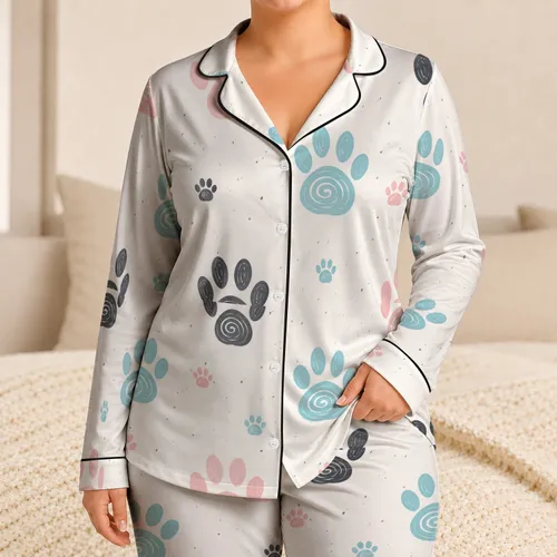 Playful Paw Motif for Cozy Nights and Gift Giving for Dog Lovers and Pet Fans At Home Satin Pajamas Set