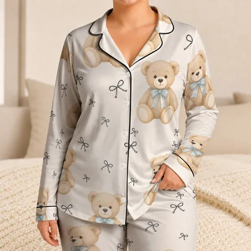 Cozy Teddy Bears With Blue Bows For Relaxed Bedtime Gifts, Giftable For Women And Teens Satin Pajamas Set