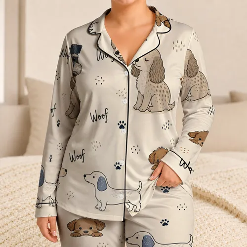 Storybook Puppy Lounge Wear For Cozy Evenings, Weekend Rest, And Relaxed Home Days Satin Pajamas Set