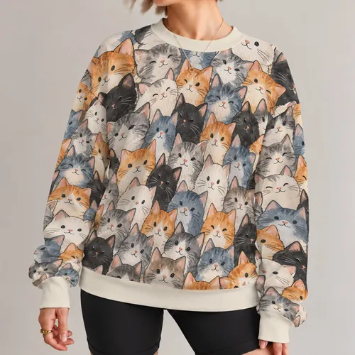 Colorful Cat Faces for Cozy Everyday Style and Weekend Casual Wear for Cat Lovers All-over Print Knitted Sweater