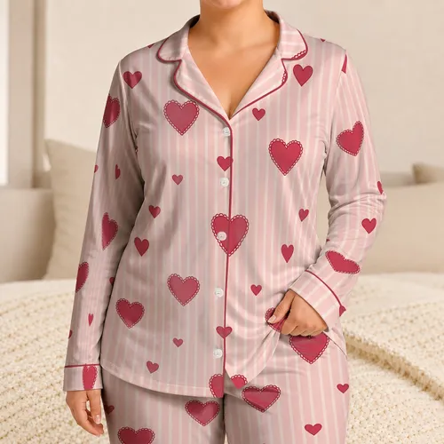 Blush Pink Heart Stripe Sleepwear Set for Cozy Nights and Sweet Lounging Moments Satin Pajamas Set