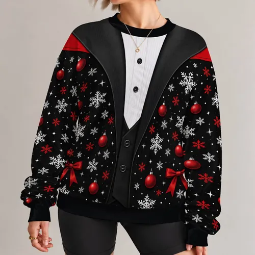 Red Bow Tie Snowflake Tuxedo Look for Holiday Parties and Festive Evening Celebrations All-over Print Knitted Sweater