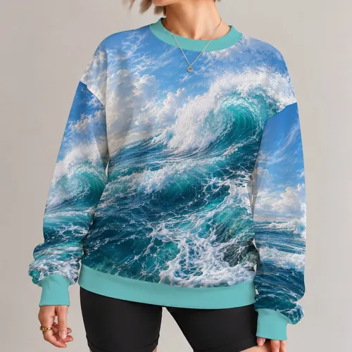 Aerial Turquoise Ocean Waves For Coastal Walks And Relaxed Weekend Getaways By The Sea All-over Print Knitted Sweater