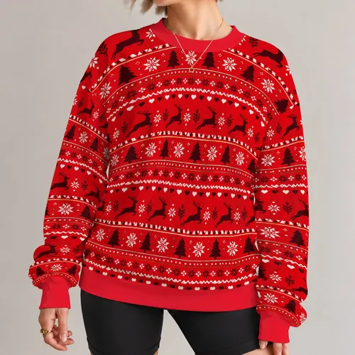 Red Reindeer And Evergreen Motifs For Festive Winter Gatherings And Cozy Seasonal Style All-over Print Knitted Sweater