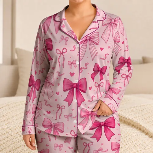 Blush Pink Bow Motif for Cozy Nights, Sleepovers, and Gift Giving for Bow Lovers Satin Pajamas Set