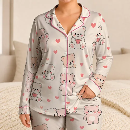 Cute Teddy Bear Bedtime Set for Cozy Sleepovers and Sweet Dreams for Girls and Teens Satin Pajamas Set