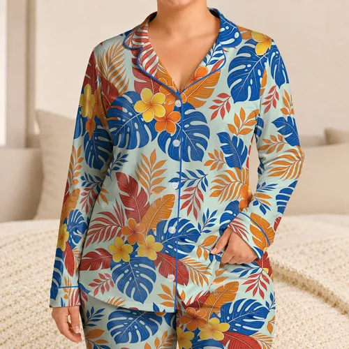 Cobalt Monstera And Palm Botanical Resort Loungewear For Warm Vacations And Gifts Satin Pajamas Set