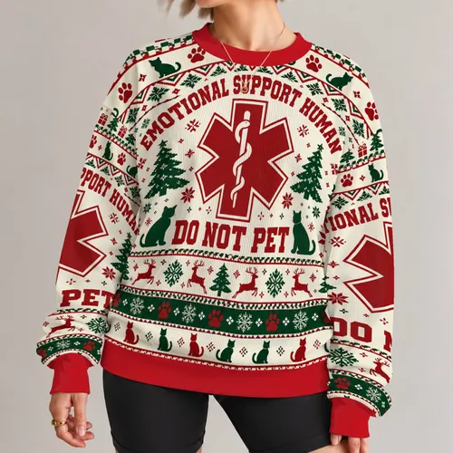 Christmas Medical Star, Cat Warning And Reindeer Holiday Party Wear For Pet Lovers All-over Print Knitted Sweater