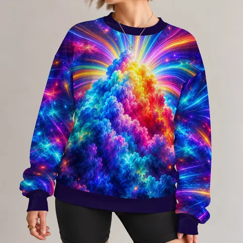 Neon Rainbow Cloudburst for Festival Nights and Tropical Summer Adventures Outdoors All-over Print Knitted Sweater