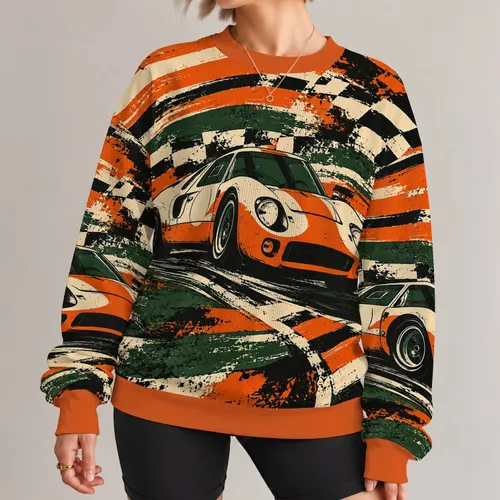 Vintage Racing Car and Track Scene for Weekend Motorsport Fans and Streetwear All-over Print Knitted Sweater