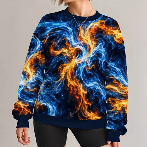 Blue And Amber Flame Swirls For Bold Nightlife Style And Everyday Wear All-over Print Knitted Sweater