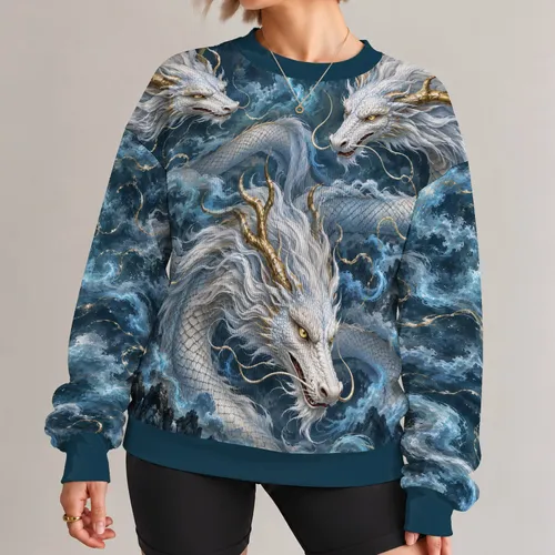 White And Gold Eastern Dragons For Fantasy Conventions And Everyday Adventure All-over Print Knitted Sweater