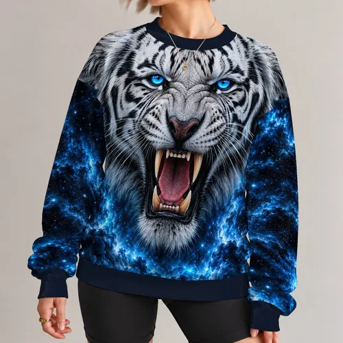 Roaring White Tiger With Blue Eyes for Bold Streetwear and Everyday Adventure All-over Print Knitted Sweater