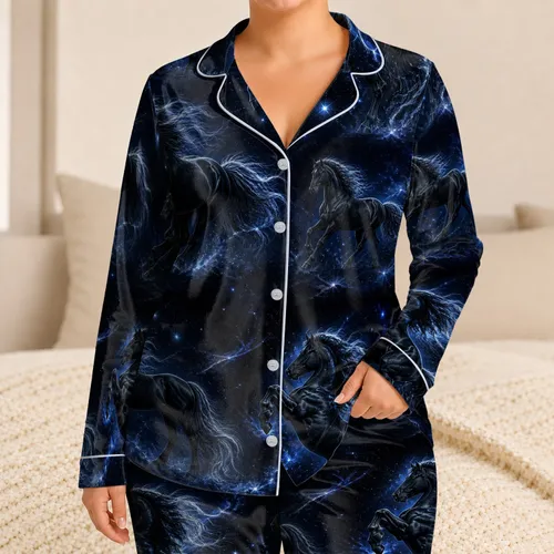 Celestial Horse Nightwear for Cozy Nights, Holiday Gifting, and All-Season Comfort Satin Pajamas Set