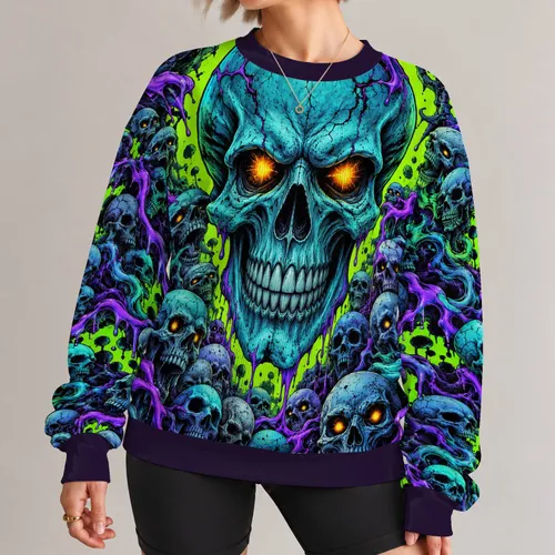 Neon Green Skull Art for Gothic Concert Nights and Alternative Streetwear Fans All-over Print Knitted Sweater