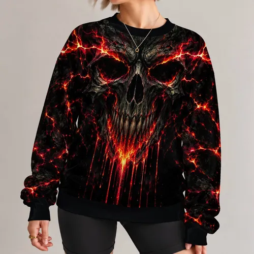 Fiery Skull and Molten Cracks for Bold Alternative Streetwear Style All-over Print Knitted Sweater