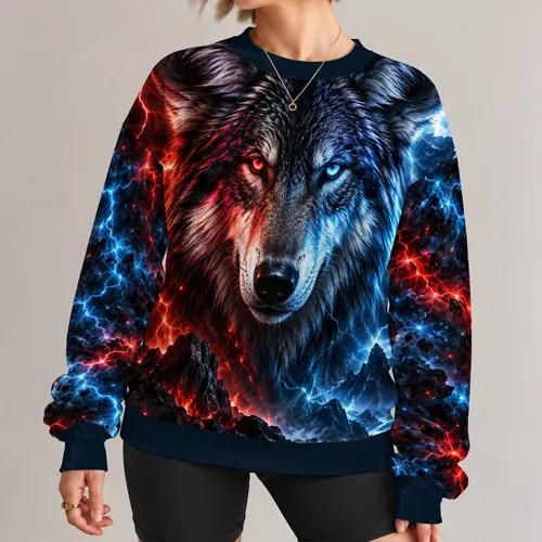 Neon Wolf Head With Lightning for Gym Training and Nighttime Outdoor Adventures All-over Print Knitted Sweater