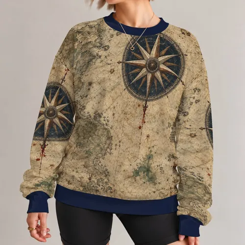 Antique Compass Rose and Weathered Nautical Map for Travel and Adventure Enthusiasts All-over Print Knitted Sweater