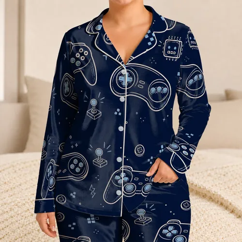 Retro Game Controller Motifs For Cozy Bedtime Wear For Gamer Kids And Teens At Home Satin Pajamas Set