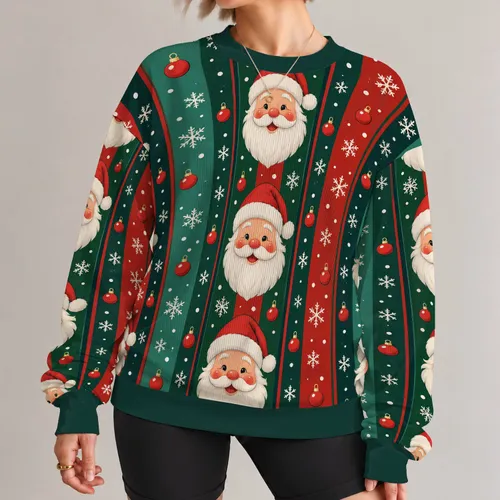 Classic Santa Face Holiday Party Style with Red Green Snowfall Cheer for Men and Friends All-over Print Knitted Sweater
