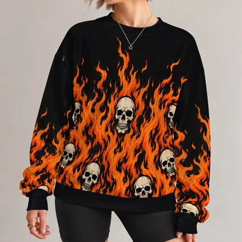 Flaming Skull Motif For Halloween Nightlife And Alternative Streetwear Fans All-over Print Knitted Sweater