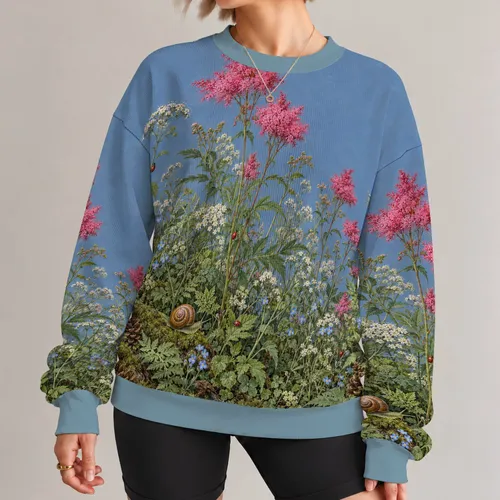 Snail and Wildflower Meadow for Nature Walks and Garden Days, Cottagecore Gift All-over Print Knitted Sweater