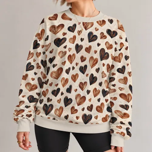Rust And Cocoa Love Hearts for Cozy Date Nights and Romantic Weekend Outings for Her All-over Print Knitted Sweater
