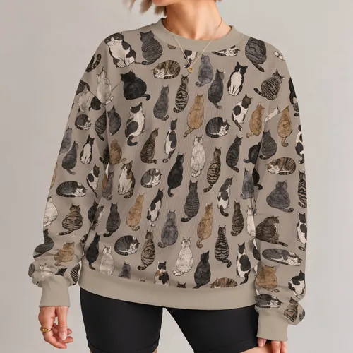 Scattered Cat Motifs for Cozy Weekends and Everyday Feline-Lover Style All-over Print Knitted Sweater
