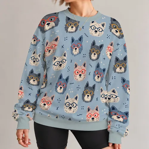 Whimsical Dog Faces With Colorful Glasses For Playful Everyday Style All-over Print Knitted Sweater